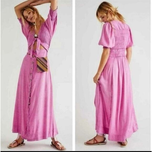 Free People String of Hearts Maxi Dress in Pink Size XS - Picture 1 of 10